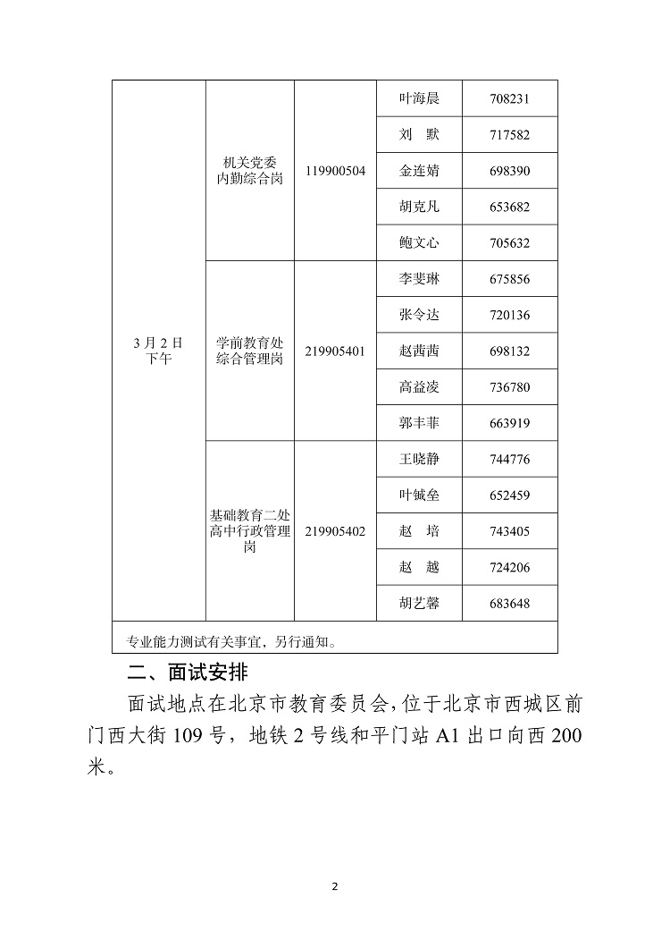 中共北京市委教育工作委员会北京市教育委员会2022年度考试录用公务员面试公告