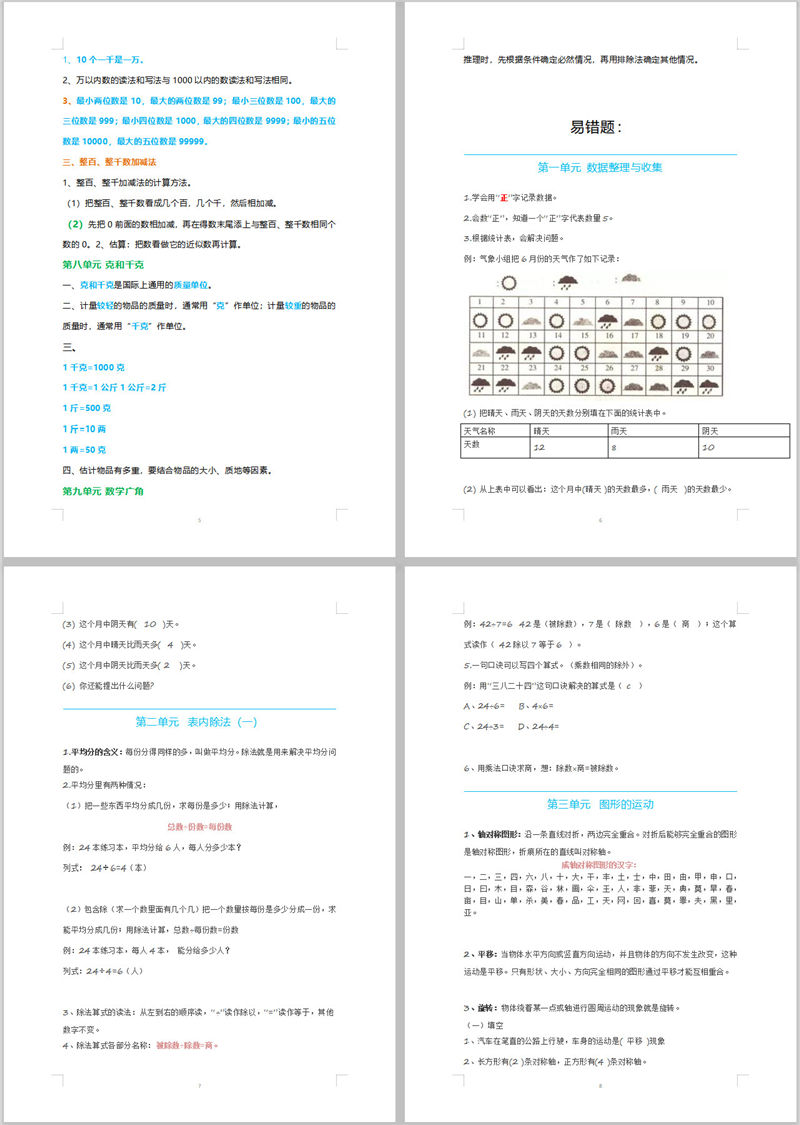 秘籍：二年级数学考试重点内容