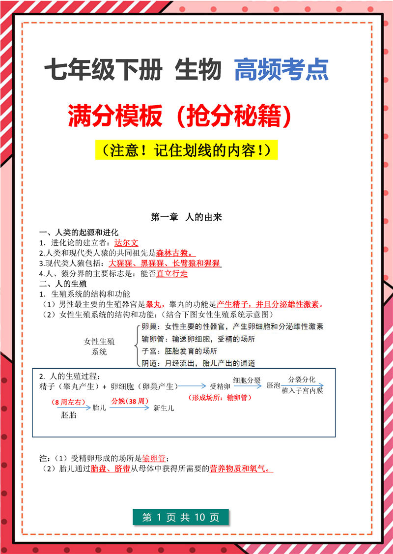 七年级下册 生物 高频考点_页面_01.jpg 地理+生物-答题模板–七年级下册