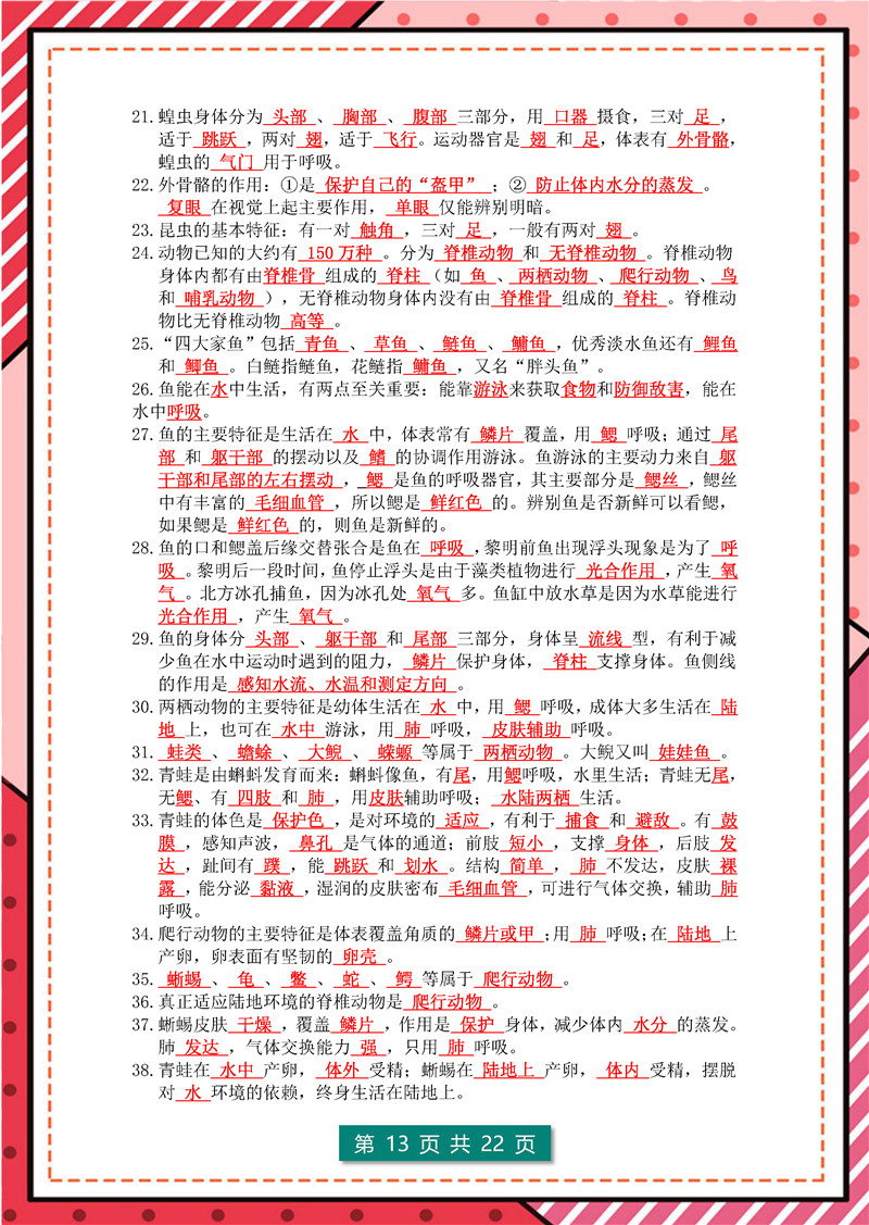 生物总复习(会考) 高频考点(2022年)